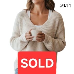 🛑 SOLD ITALY Women Textured Knit Sweater Soft Long Sleeve Pullover Beige Small